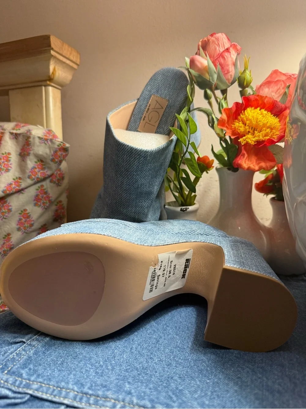 AGL Denim Blue Platform Mule Heels-38.5